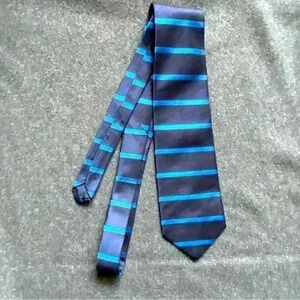 Brooks Brothers‎ Makers~ handmade~black & blue ~stripe ~tie~ silk